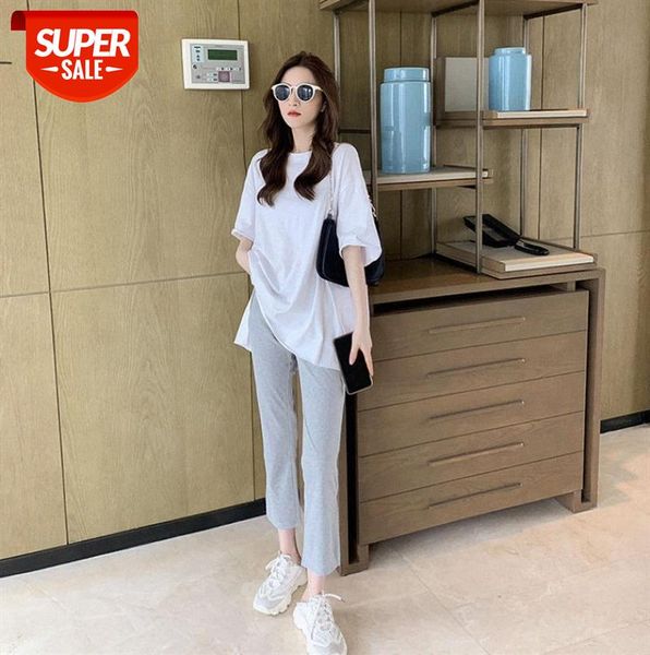

casual style fashion suit female design sense long t+ side slit wide-leg pants western two-piece #1t4w, Black;gray