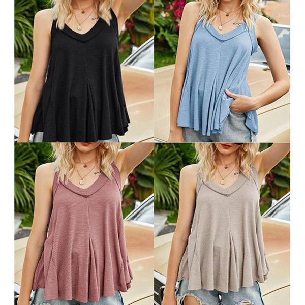 

women's t-shirt v-neck vest irregular multi-hem sleeveless cotton, White