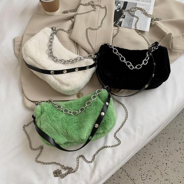 

evening bags autumn winter shoulder for women fashion plush solid color chain ladies crossbody bag luxury designer handbag underarm