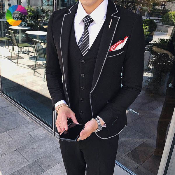 

men's suits & blazers latest designs black men slim fit prom wear wedding for groom tuxedo man blazer 3piece jacket pants vest l43, White;black