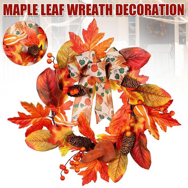 

decorative flowers & wreaths fall wreath maples leaves pumpkin pinecones for halloween thanksgiving day indoor/outdoor decoration ye-