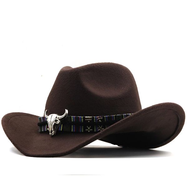 

europe us cross border western cowboy hat horn woolen jazz hats men and women ethnic style big - brimmed cap a7, Blue;gray
