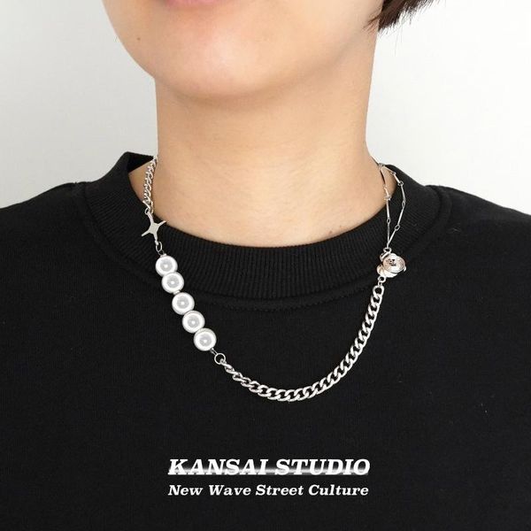 

chains pearl star love stitchingnecklace hip hop fan tide brand matching, Silver