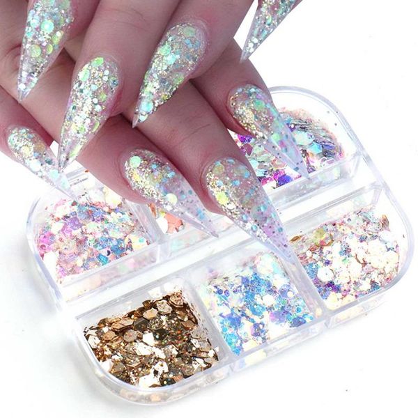 

nail art decorations 1 box mirror sparkly round sequins paillette mixed colors holographics glitter 3d spangle slices tools, Silver;gold