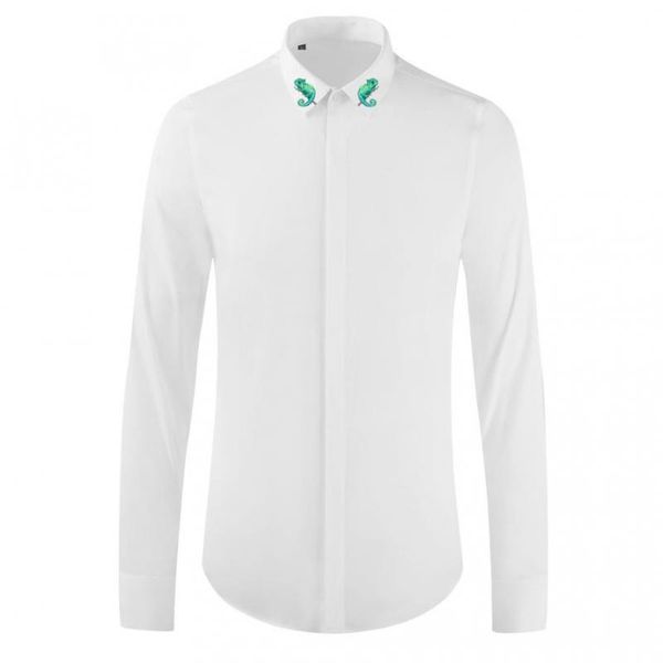 

men's casual shirts cotton male luxury chameleon printed long sleeve mens dress fashion slim fit party man 4xl, White;black