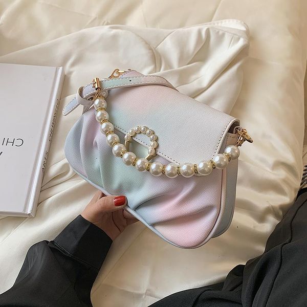 

shoulder bags fashion beading colors saddle woman's bag 2021 modern style flap crossbody soft pu leather women hand