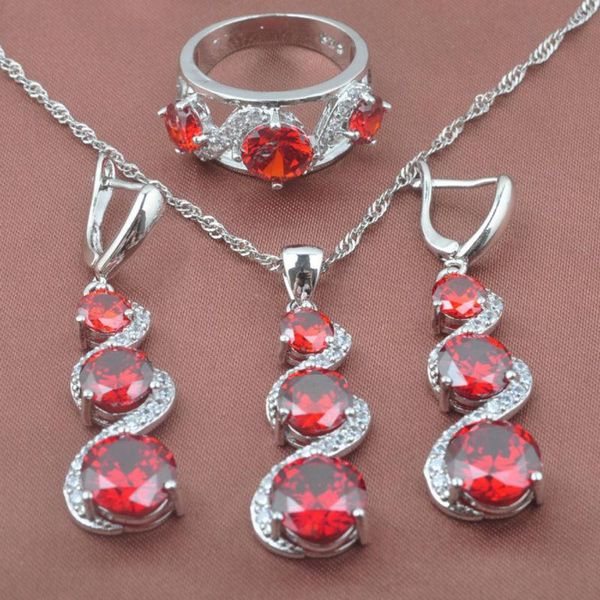 

earrings & necklace exquisite zirconia women's silver plated jewelry sets christmas gift pendant drop rings box tz0140