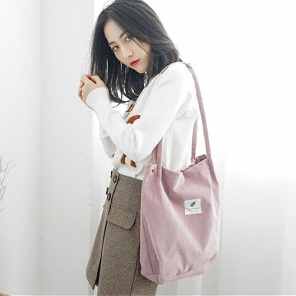 

evening bags corduroy tote women ladies casual shoulder bag foldable reusable shopping beach female handbag high capacity