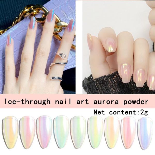 

nail glitter 8 styles of 2g art aurora powder symphony mermaid shell neon fairy mirror color changing, Silver;gold