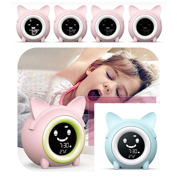 

other clocks & accessories kids sleep training alarm clock cartoon cat shape design sound machine with 5 night light bedside nap timer