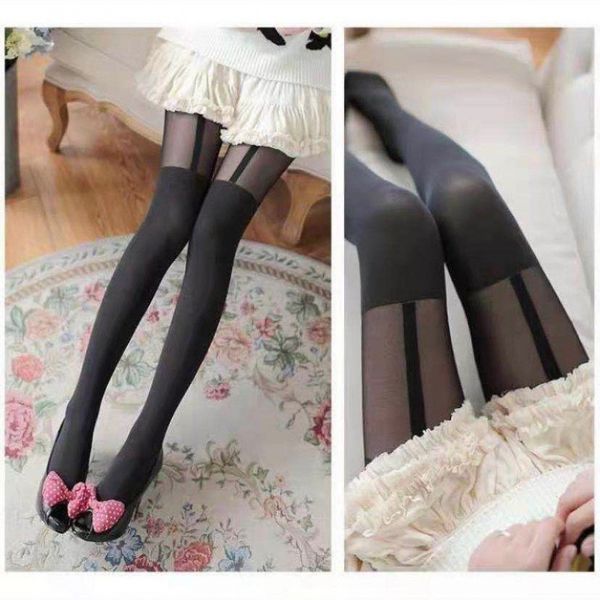 

garters fashion women's false suspender socks pantyhose thigh silk high tube splicing cored, Black;white