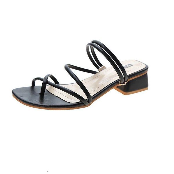 

slippers shoes woman med female square heel luxury slides soft block designer rome rubber scandals hoof heels pu basic txhn, Black