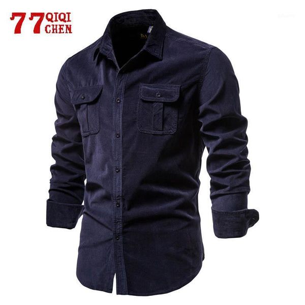 

mens corduroy slim shirts business casual solid color single breasted 100% cotton shirt long sleeve spring autumn male men's, White;black