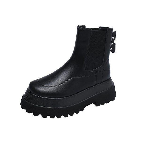 

boots fashion round toe chunky women lace up ankle winter platform non-slip shoes zapatillas mujer 2021, Black