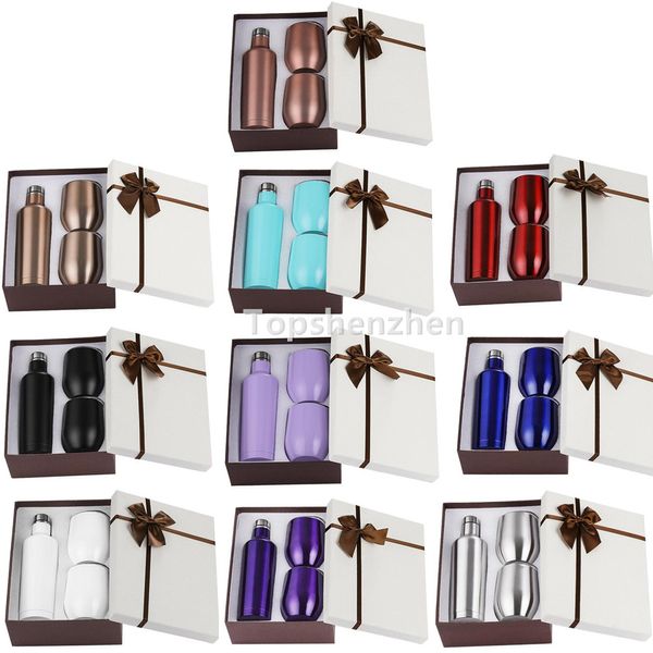 10 colori 3 pezzi / set bicchiere da vino bottiglia boccale refrigeratore doppia parete in acciaio inossidabile isolato sottovuoto bottiglie d'acqua da 17 once 12 once vini da viaggio tazza da caffè in vetro con confezione regalo