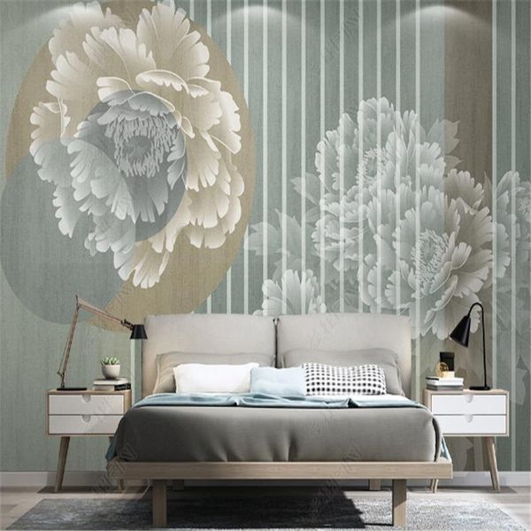 Wallpapers Chinese Gongbi Peony Neoclássico Arte papel de parede para sala de estar TV Sofá fundo wall papers home decoração mural