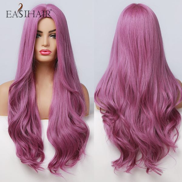 

long purple synthetic hair wigs for women wavy cosplay wigs natural hair heat resistant, Black