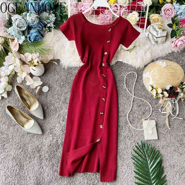 

summer dress women buttons solid knitting vestidos short sleeve dresses high waist stretch 16187 210415, Black;gray