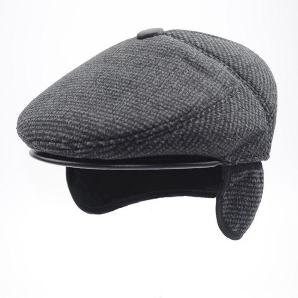 

autumn winter men's hats beret caps earmuff dad hat plaid gentlemen retro men casual flat cap earflap s/m/l outdoor, Black;white