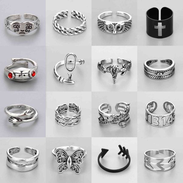 

love ring snake s black silver color metal punk open adjustable design cross exaggerated finger crying face for women men, Slivery;golden