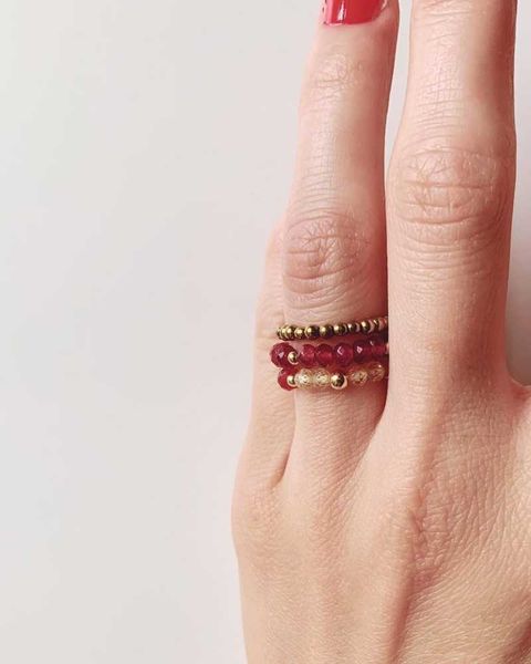 

bohemian handmade natural stone rings women with stainless steel bead black bague wedding promise ring adjustable cluster, Golden;silver