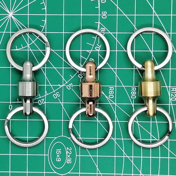 

keychains 1piece titanium/red copper/brass removable keyring quick release keychain dual detachable key ring pull-apart rings, Silver