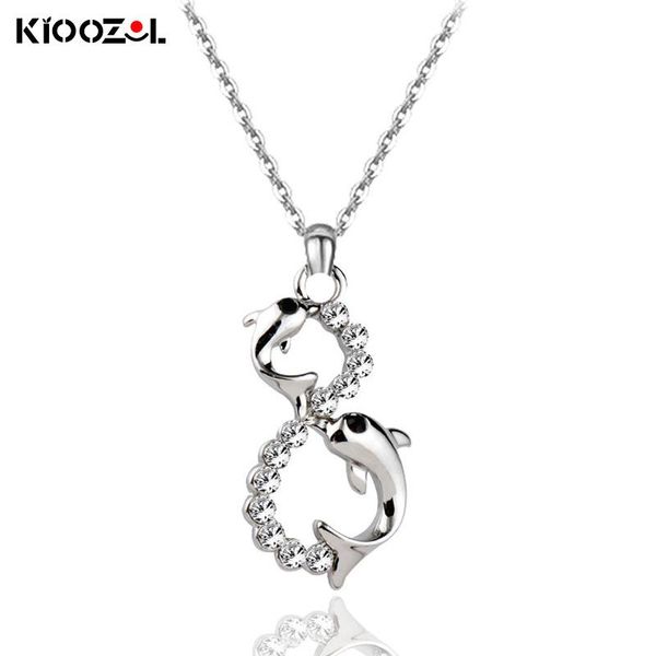 

pendant necklaces kioozol romantic dolphin couple rhinestone silver color choker necklace for valentine's day jewelry gift 213 ko2