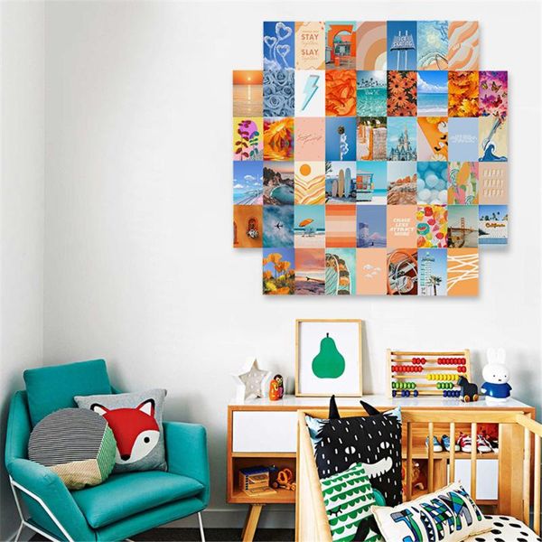 

wall stickers 50pcs leisure travel sea sun beach vacation fresh pictures bright colors flower collage orange blue themed decorative art