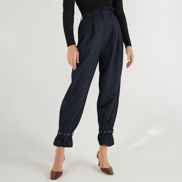 

women's pants & capris 2021 autumn detachable hem radish straight tube pocket nine point temperament gray, Black;white