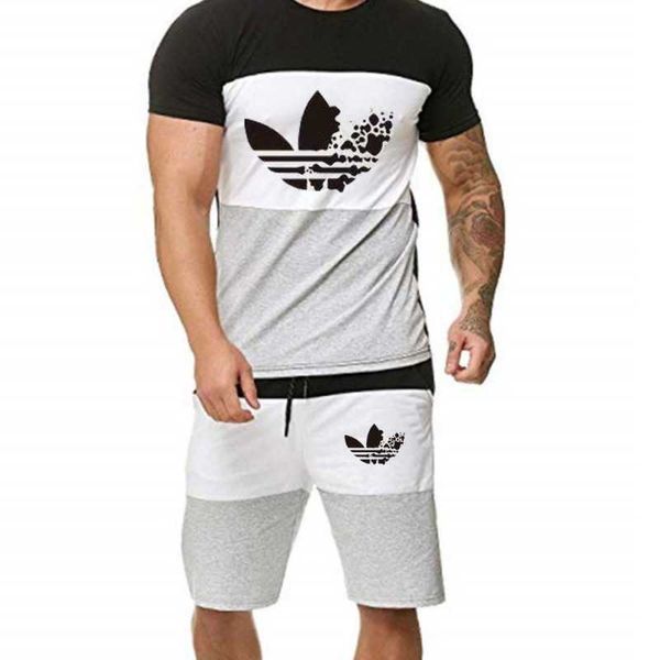 

new summer men's short sleeved sports cotton suit casual print, Gray