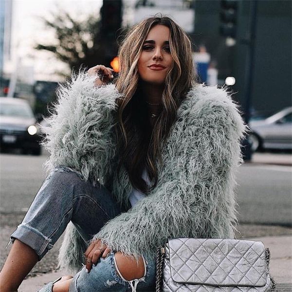 

women's wool & blends 2021 imitation fur coat long beach, Black