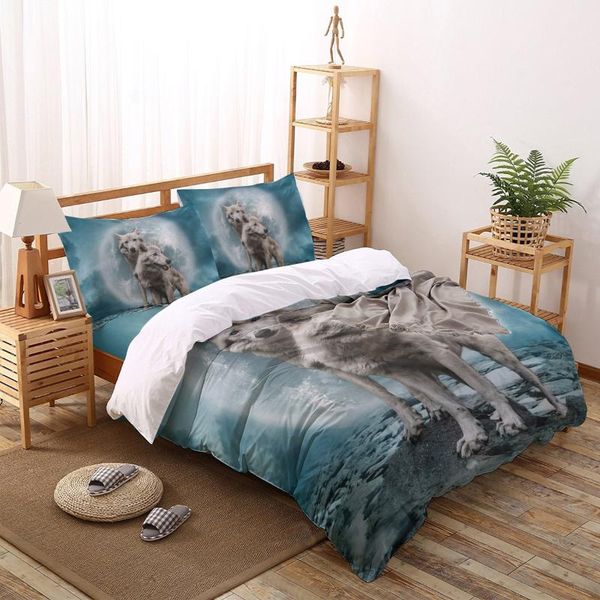 

full moon wolf animal pattern bedding set sheet linens twin size duvet cover for bed pillowcase home sets