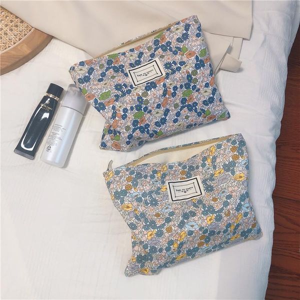 

retro floral cosmetic bag cotton fabric make up organizer necesserie women toiletry large beauty pouch day clutch bags & cases