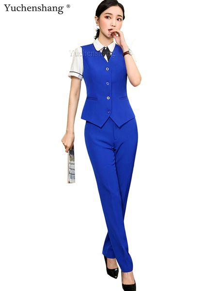 

women's suits & blazers 2 piece set women formal purple pant suit office lady uniform design slim business vest and trousers fo, White;black