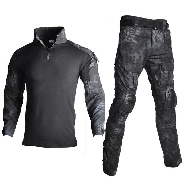 

military uniform with elbow & knee pads camouflage tactical combat training shirts pants sets army hunting clothing suit, Camo