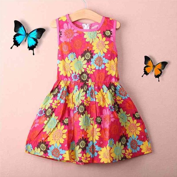

pudcoco girl toddler kid dress summer princess floral lace pierced party age 2 7 years, Red;yellow