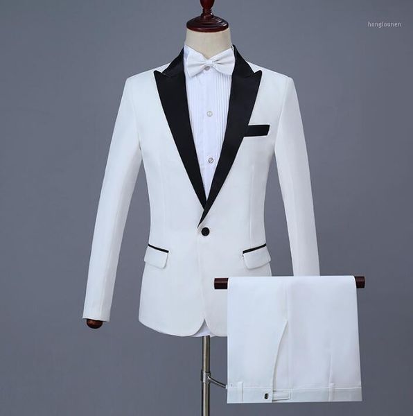 

men's suits & blazers 2021 arrival singer stage white slim men suit set with pants mens wedding formal dress groom + pant, White;black