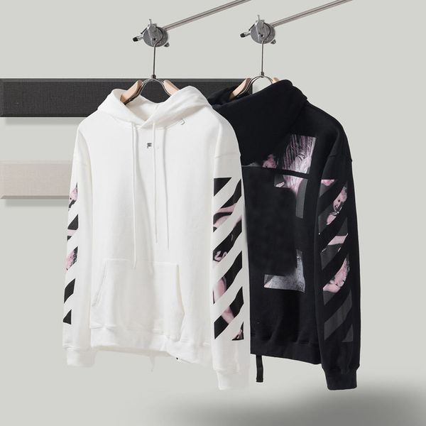 

2022 long sleeves hoodie hooded off sweatshirt with white arrows womans mans ow clothing oversize, Black