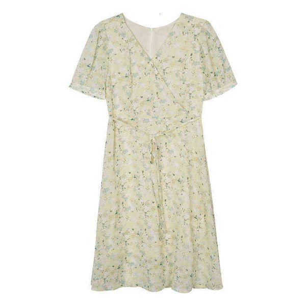 

huang zheng v-neck short sleeve floral drs women's 2021 summer korean chic gentle wind waist length l28700, Black;gray