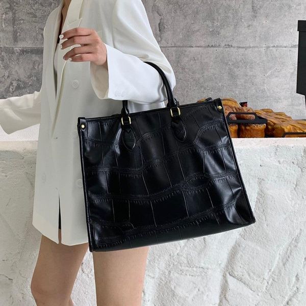 

evening bags fashion stone pattern ladies handbag large capacity shoulder solid color casual tote bag crocodile big women