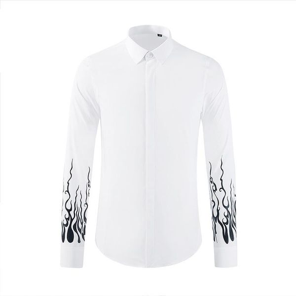 

men's casual shirts white mens luxury long sleeve individuality printed male fashion slim fit party man 3xl, White;black