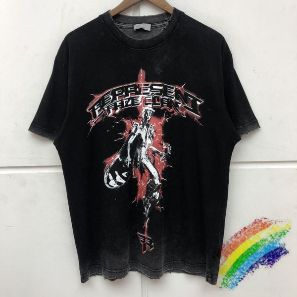 

men's t-shirts vintage represent high-quality male t-shirt destroy washing and do old-fashioned t summer style, White;black