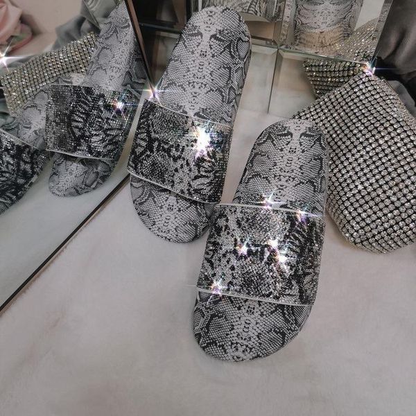 

sandals 2021 women shoes s fashion slippers zebra print snake slides rhinestone luxury flat with, Black