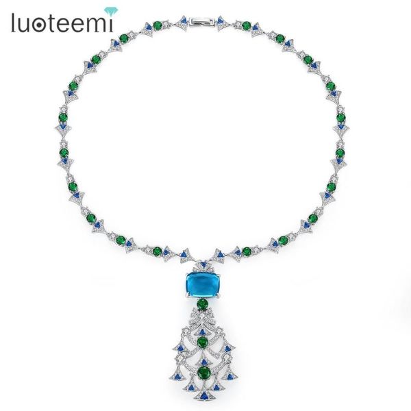 

allakalo women tree shape pendant necklaces red blue color paved cz ethnic fashion jewelry clothing accessories christmas gifts, Silver