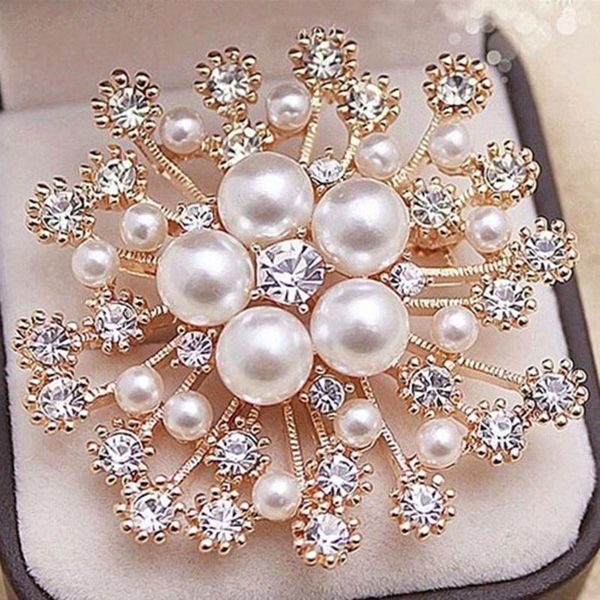 

pins, brooches fashion alloy pearl rhinestone brooch women's elegant clothing shawl scarf buckle pins jewelry round bouquet pin, Gray
