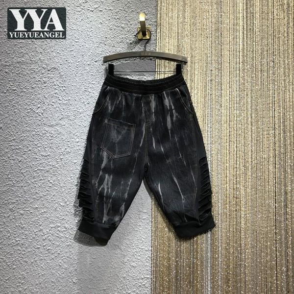 

women's jeans harajuku women mid calf denim harem pants high street elastic waist hollow out loose fit joggers cowboy trousers, Blue