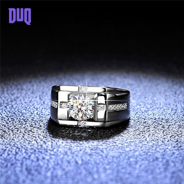 

cluster rings duq male 1ct moissanite gemstones ring 925 sterling silver jewelry engagement wedding band for men anniversary gift, Golden;silver