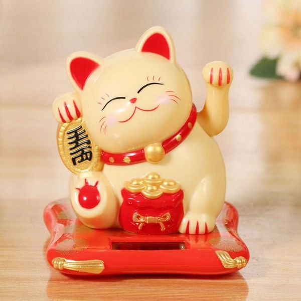 

chinese lucky cat figurines solar powered gold waving hand up wealth welcoming good luck craft birthday gifts decorative objects &