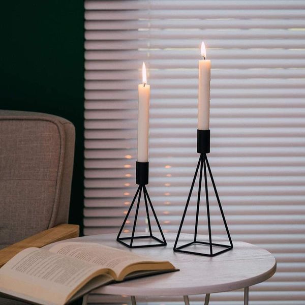 

candle holders geometric holder hollow out metal candlestick container deskdecor for home shops black
