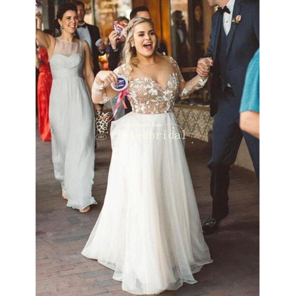 

charming v-neck long sleeve beading lace a-line wedding dress, White